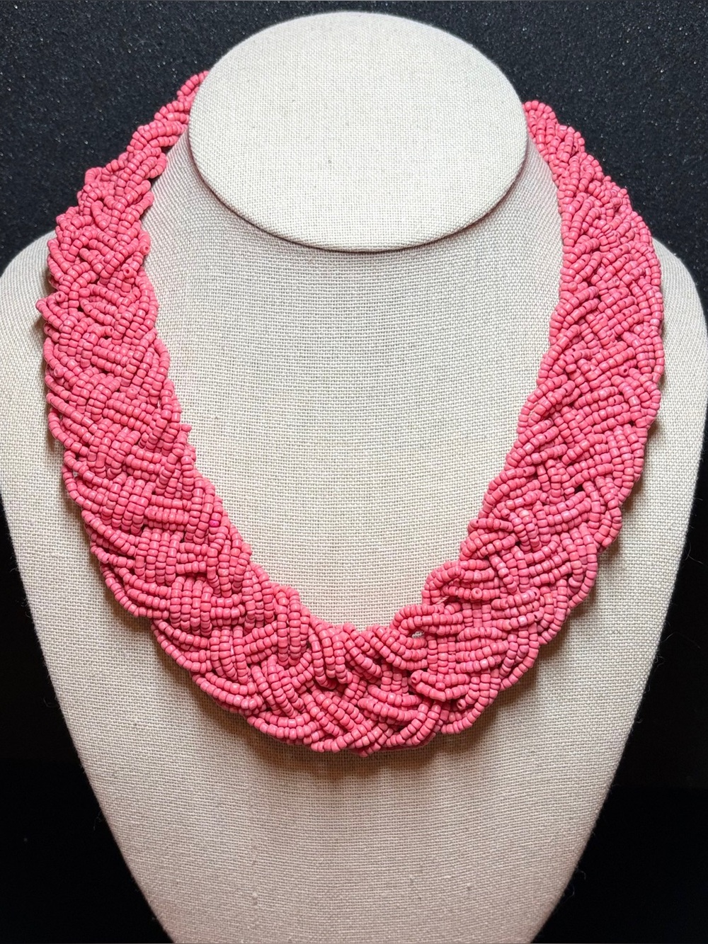 Woven Pink Seed Bead Statement Necklace